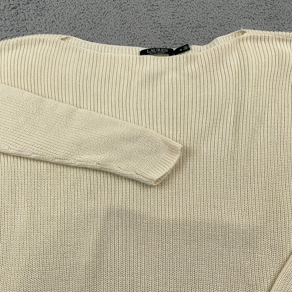 Lauren Ralph Lauren Sweater Womens Medium Cream Boat Neck Ribbed Cotton Blend